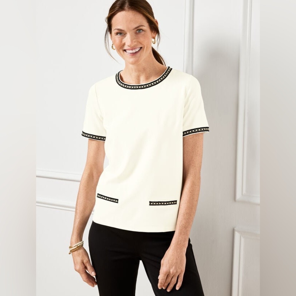 Talbots Embroidered Trim Crewneck Tee Size Extra Large